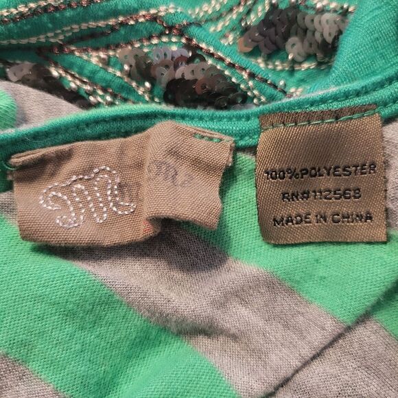 Miss Me Green Scoop Neck Sleeveless Sequin Stripe Casual Tank Top Size Small - Picture 11 of 15